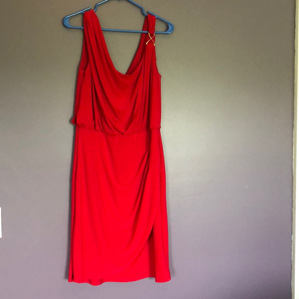 Red drape, sleeveless dress